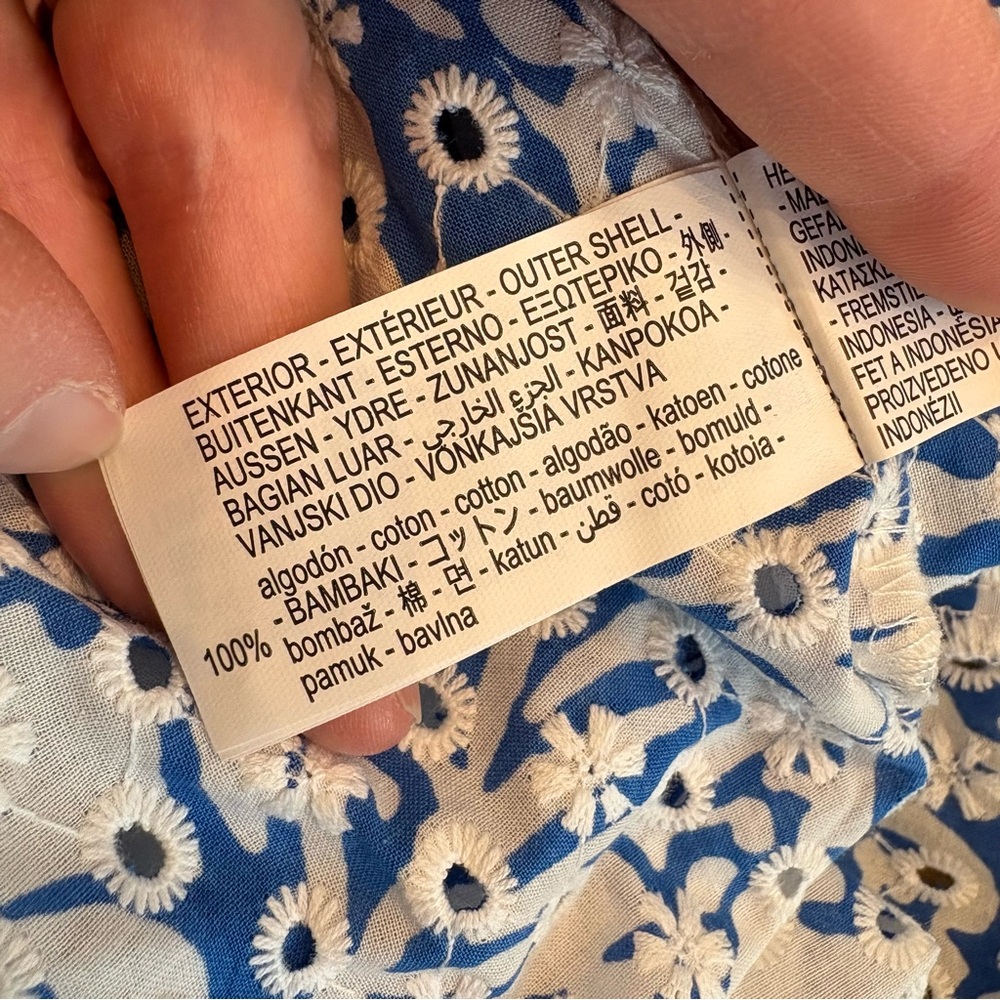 Zara Eyelet Blue White Paisley Summer Midi Dress Size XS Boho Vacation Dress - Picture 7 of 13